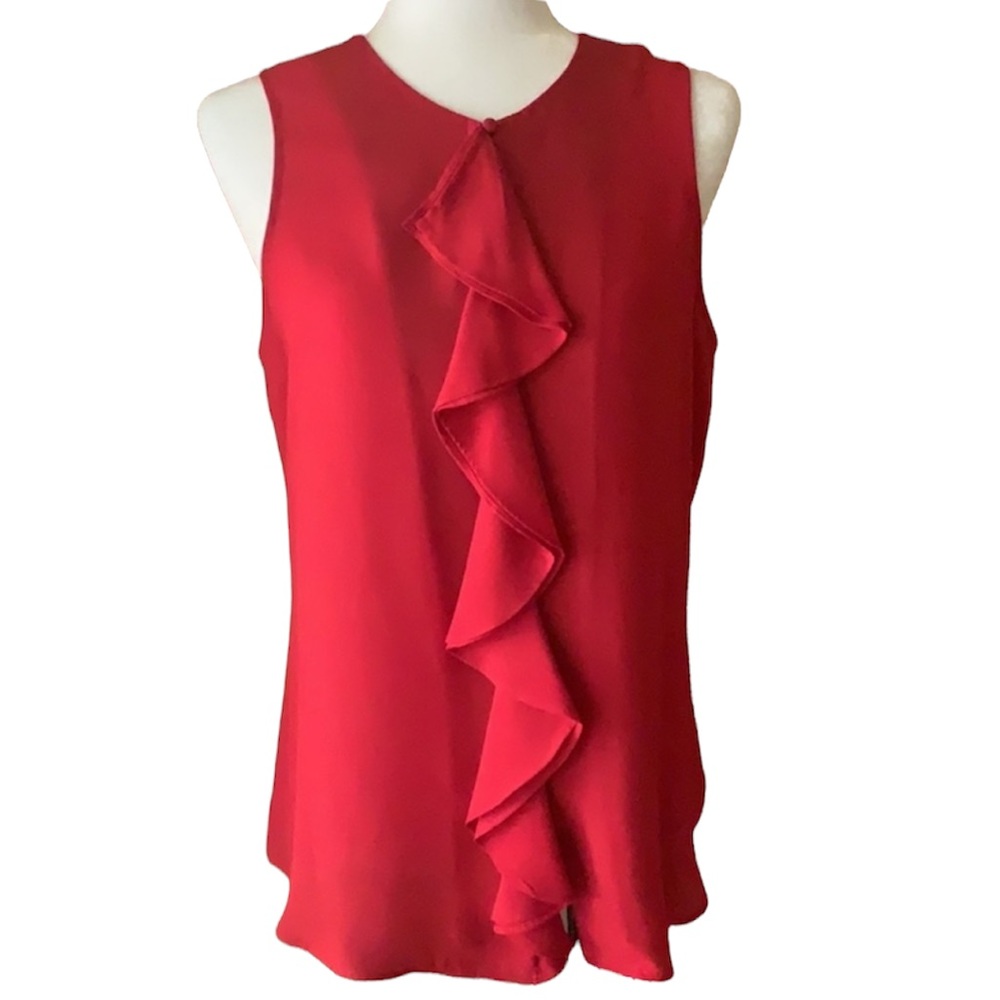 APT 9 WOMEN’S CLASSIC RED RUFFLED SLEEVELESS BLOUSE LIGHTWEIGHT SHEET SIZE SMALL